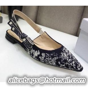 Lower Price Dior J'Adior Slingback Ballerina Flat in Deep Blue Toile de Jouy Reverse Embroidered Cotton 061109