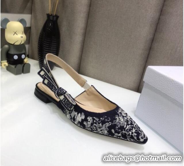 Lower Price Dior J'Adior Slingback Ballerina Flat in Deep Blue Toile de Jouy Reverse Embroidered Cotton 061109