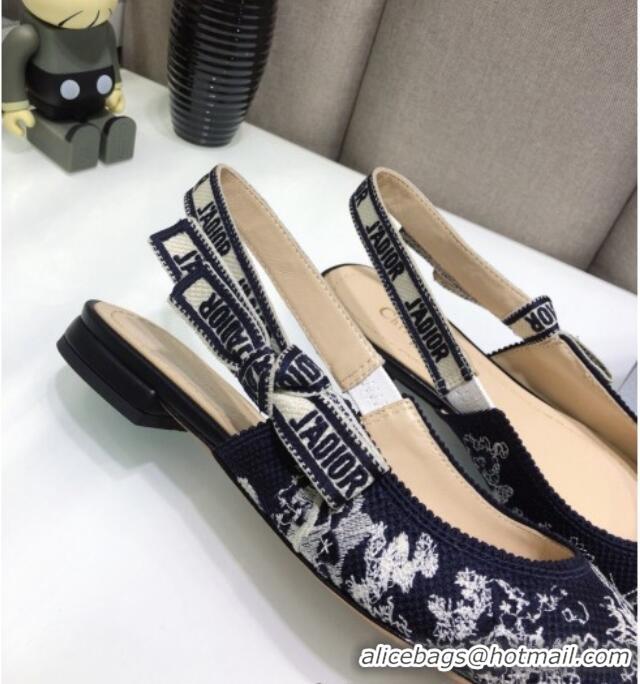 Lower Price Dior J'Adior Slingback Ballerina Flat in Deep Blue Toile de Jouy Reverse Embroidered Cotton 061109