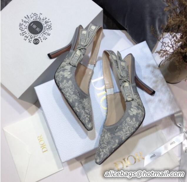 Unique Style Dior J'Adior Slingback Pumps 9.5cm in Grey Toile de Jouy Reverse Embroidered Cotton 061110