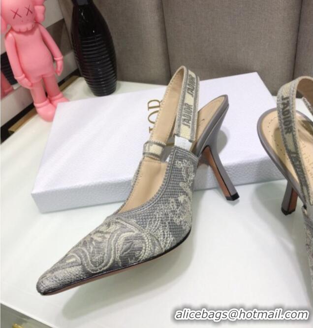 Unique Style Dior J'Adior Slingback Pumps 9.5cm in Grey Toile de Jouy Reverse Embroidered Cotton 061110