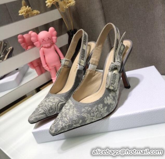 Unique Style Dior J'Adior Slingback Pumps 9.5cm in Grey Toile de Jouy Reverse Embroidered Cotton 061110