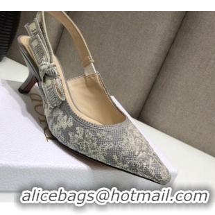 Good Quality Dior J'Adior Slingback Pumps 6.5cm in Grey Toile de Jouy Reverse Embroidered Cotton 061111