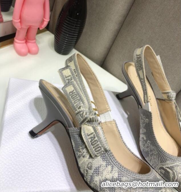 Good Quality Dior J'Adior Slingback Pumps 6.5cm in Grey Toile de Jouy Reverse Embroidered Cotton 061111