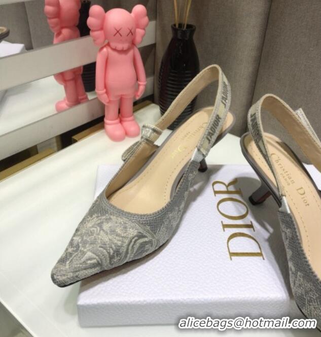 Good Quality Dior J'Adior Slingback Pumps 6.5cm in Grey Toile de Jouy Reverse Embroidered Cotton 061111