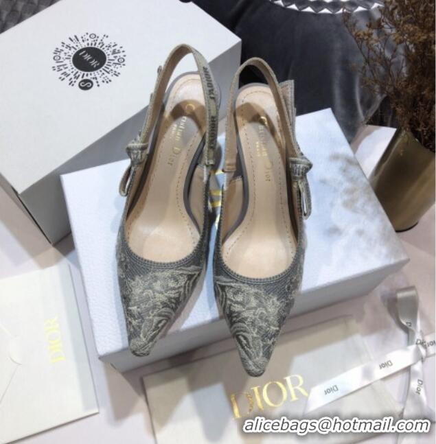 Good Quality Dior J'Adior Slingback Pumps 6.5cm in Grey Toile de Jouy Reverse Embroidered Cotton 061111