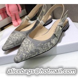 Good Looking Dior J'Adior Slingback Ballerina Flat in Grey Toile de Jouy Reverse Embroidered Cotton 061112