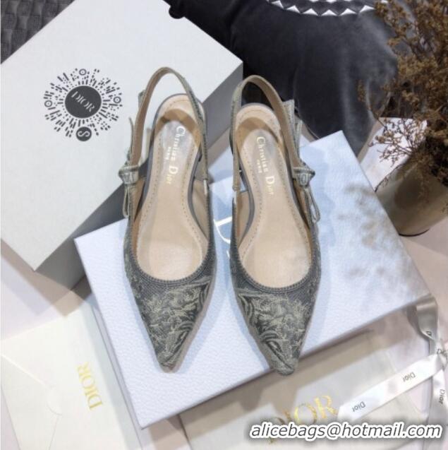 Good Looking Dior J'Adior Slingback Ballerina Flat in Grey Toile de Jouy Reverse Embroidered Cotton 061112