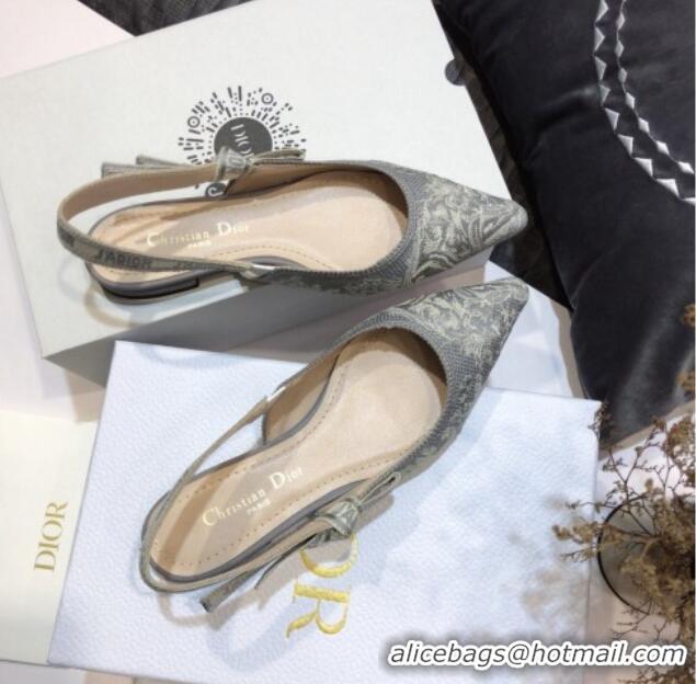 Good Looking Dior J'Adior Slingback Ballerina Flat in Grey Toile de Jouy Reverse Embroidered Cotton 061112