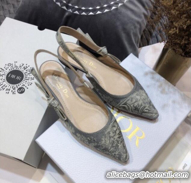 Good Looking Dior J'Adior Slingback Ballerina Flat in Grey Toile de Jouy Reverse Embroidered Cotton 061112