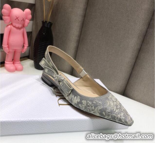 Good Looking Dior J'Adior Slingback Ballerina Flat in Grey Toile de Jouy Reverse Embroidered Cotton 061112