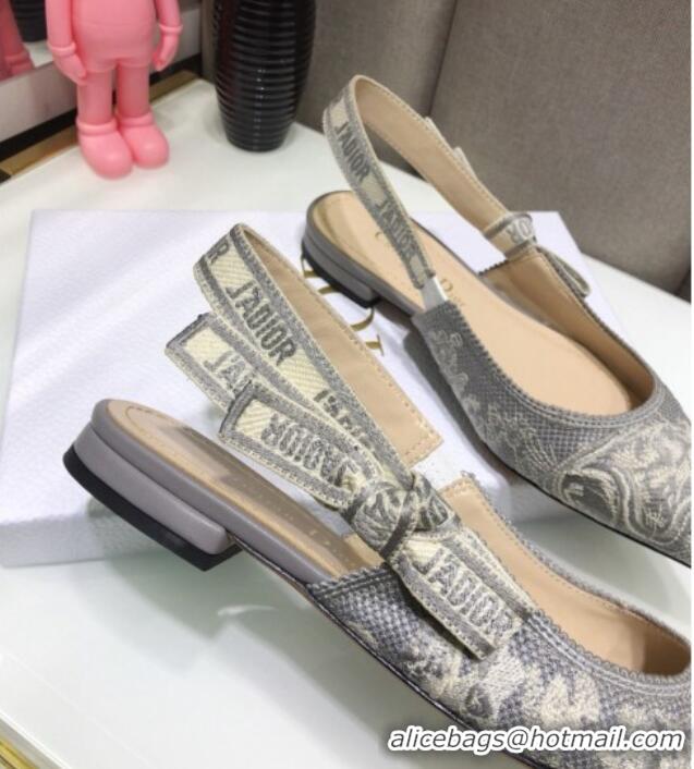 Good Looking Dior J'Adior Slingback Ballerina Flat in Grey Toile de Jouy Reverse Embroidered Cotton 061112