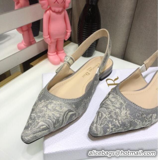 Good Looking Dior J'Adior Slingback Ballerina Flat in Grey Toile de Jouy Reverse Embroidered Cotton 061112