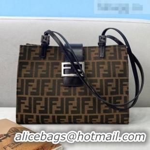 Top Quality Fendi Vintage Horizontal FF Canvas Small Tote Bag FD0415 Brown 2021