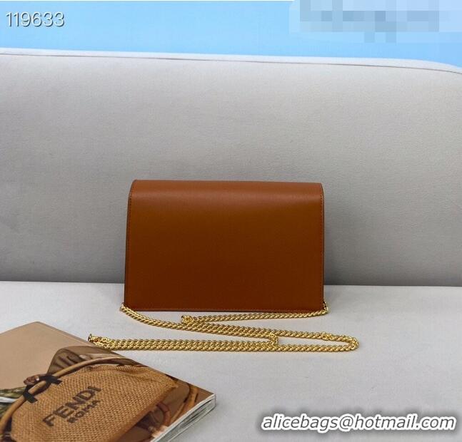 Top Quality Fendi Leather Wallet on Chain Mini Bag FD0417 Brown 2021