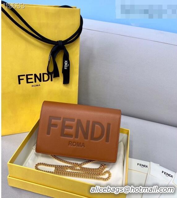 Top Quality Fendi Leather Wallet on Chain Mini Bag FD0417 Brown 2021