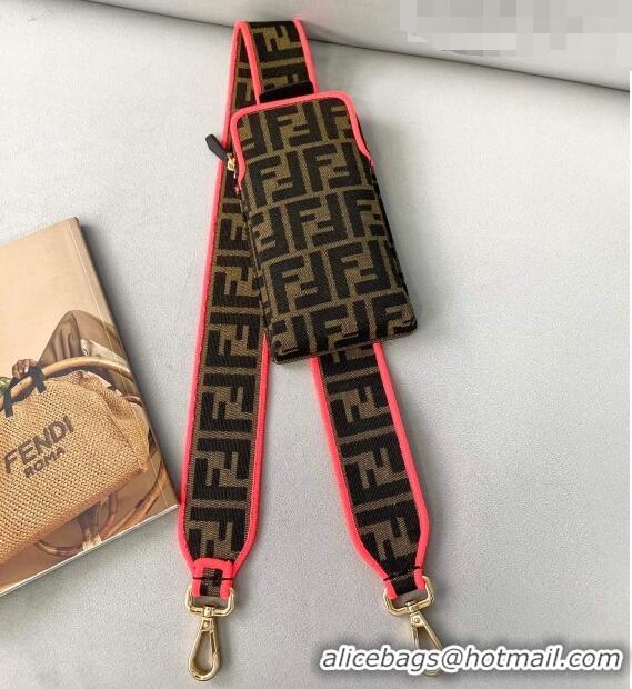 Top Quality Fendi Strap You Canvas FF Shoulder Strap with iPhone Pocket FD0420 Pink 2021