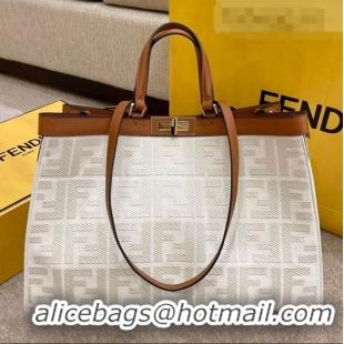 Original Cheap Fendi Peekaboo X-Tote FF Canvas Tote Bag FD0425 White 2021