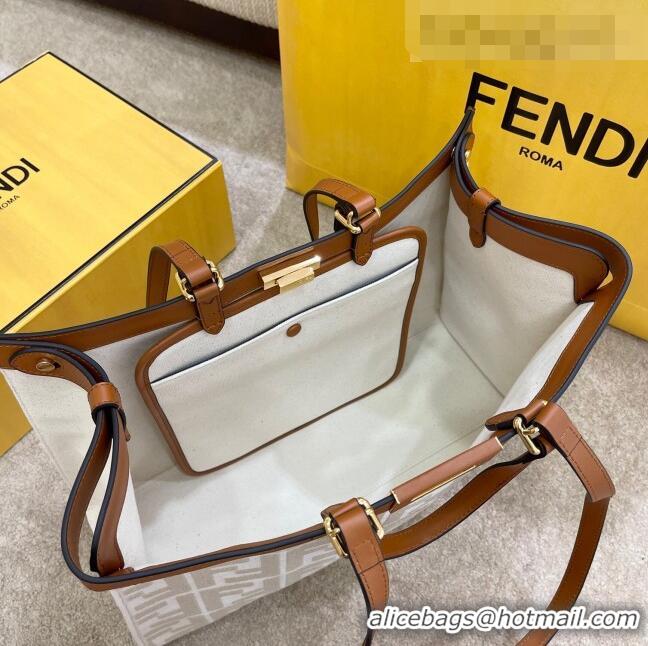 Original Cheap Fendi Peekaboo X-Tote FF Canvas Tote Bag FD0425 White 2021