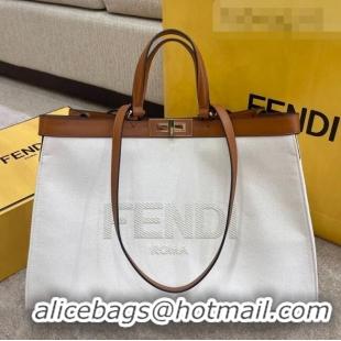 Discount Fendi Peekaboo X-Tote Logo Canvas Tote Bag FD0425 White 2021