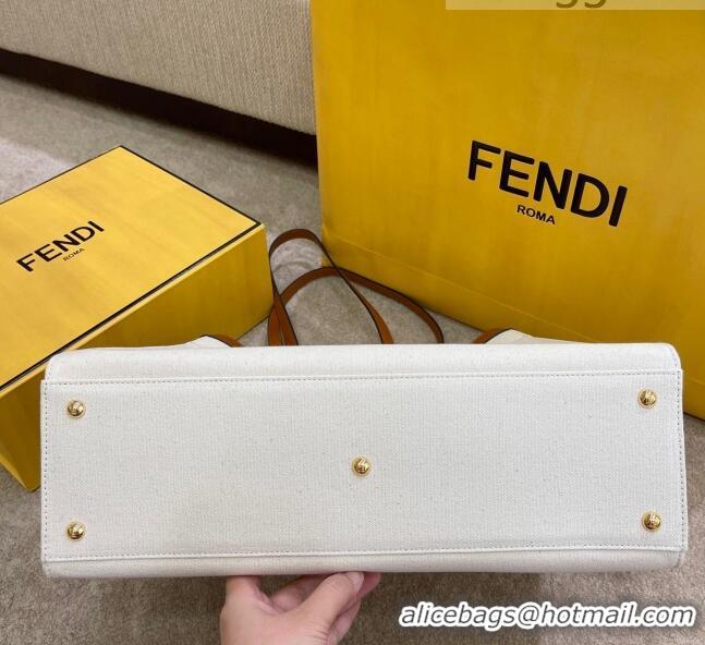 Discount Fendi Peekaboo X-Tote Logo Canvas Tote Bag FD0425 White 2021