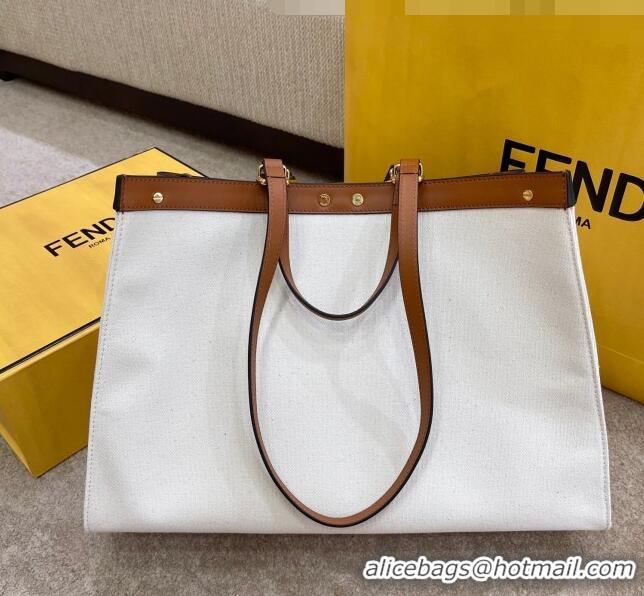 Discount Fendi Peekaboo X-Tote Logo Canvas Tote Bag FD0425 White 2021