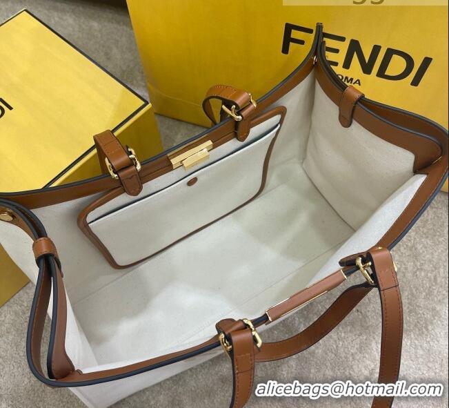 Discount Fendi Peekaboo X-Tote Logo Canvas Tote Bag FD0425 White 2021