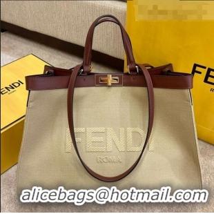 Best Price Fendi Peekaboo X-Tote Logo Canvas Tote Bag FD0425 Beige 2021