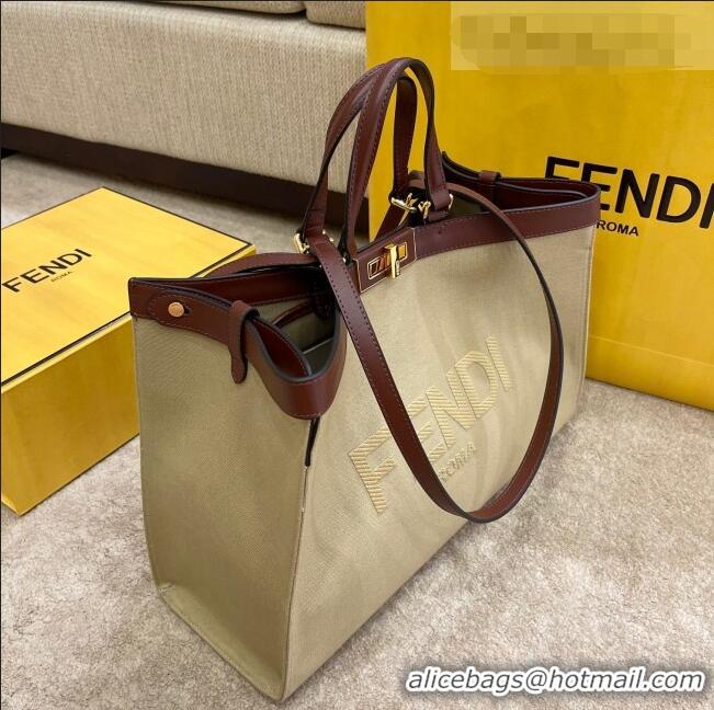 Best Price Fendi Peekaboo X-Tote Logo Canvas Tote Bag FD0425 Beige 2021