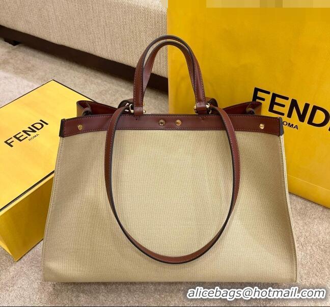 Best Price Fendi Peekaboo X-Tote Logo Canvas Tote Bag FD0425 Beige 2021