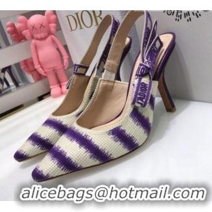 Classic Hot Dior J'Adior Slingback Pumps 9.5cm in Purple D-Stripes Embroidery 061113