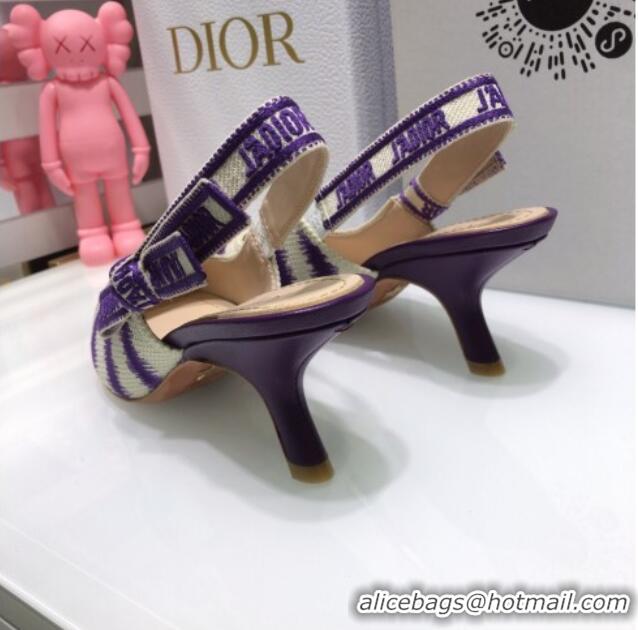 Best Price Dior J'Adior Slingback Pumps 6.5cm in Purple D-Stripes Embroidery 061114