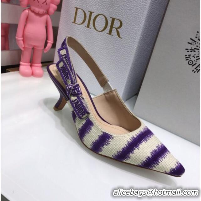 Best Price Dior J'Adior Slingback Pumps 6.5cm in Purple D-Stripes Embroidery 061114