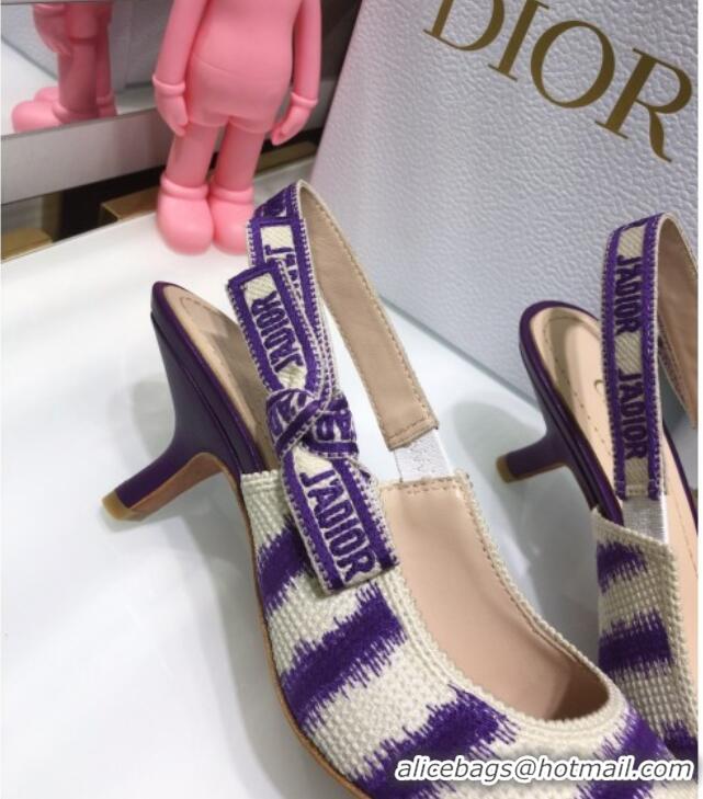 Best Price Dior J'Adior Slingback Pumps 6.5cm in Purple D-Stripes Embroidery 061114