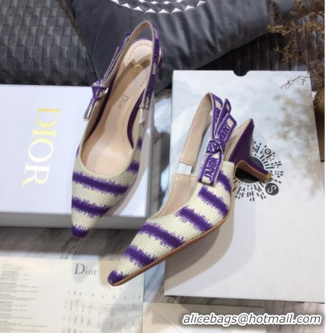 Best Price Dior J'Adior Slingback Pumps 6.5cm in Purple D-Stripes Embroidery 061114