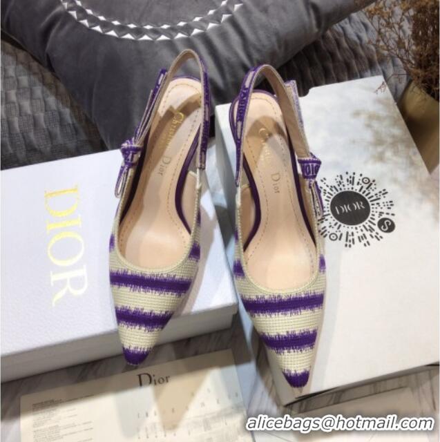 Best Price Dior J'Adior Slingback Pumps 6.5cm in Purple D-Stripes Embroidery 061114