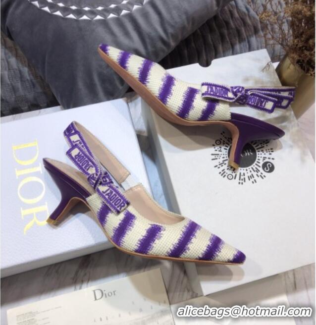 Best Price Dior J'Adior Slingback Pumps 6.5cm in Purple D-Stripes Embroidery 061114