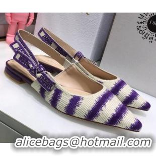 Good Quality Dior J'Adior Slingback Ballerina Flat in Purple D-Stripes Embroidery 061115