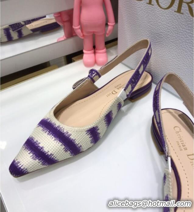 Good Quality Dior J'Adior Slingback Ballerina Flat in Purple D-Stripes Embroidery 061115