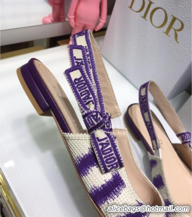 Good Quality Dior J'Adior Slingback Ballerina Flat in Purple D-Stripes Embroidery 061115