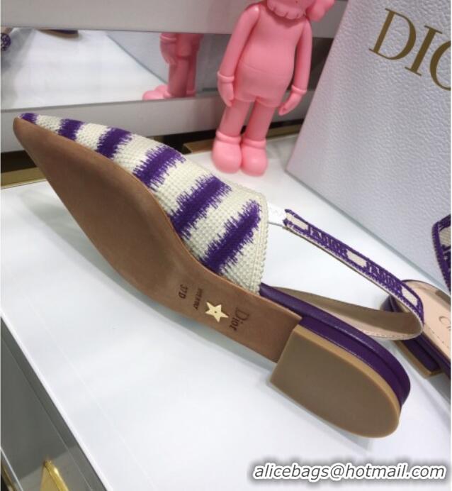 Good Quality Dior J'Adior Slingback Ballerina Flat in Purple D-Stripes Embroidery 061115