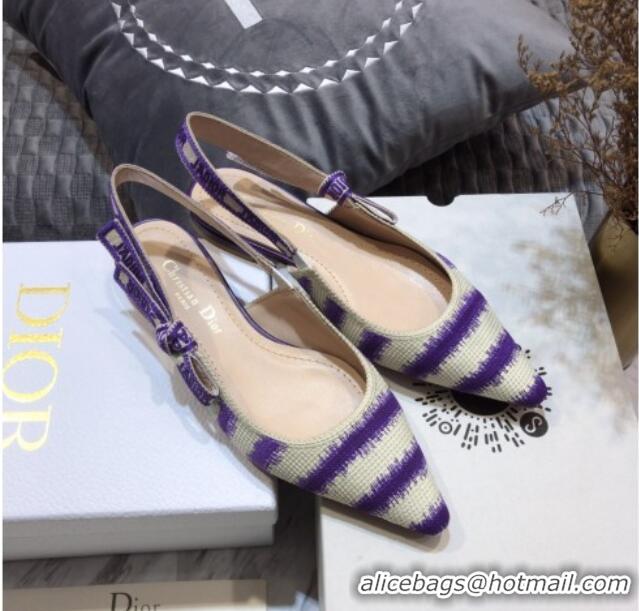 Good Quality Dior J'Adior Slingback Ballerina Flat in Purple D-Stripes Embroidery 061115