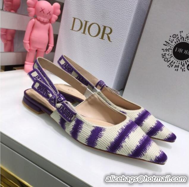 Good Quality Dior J'Adior Slingback Ballerina Flat in Purple D-Stripes Embroidery 061115