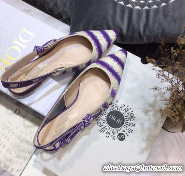 Good Quality Dior J'Adior Slingback Ballerina Flat in Purple D-Stripes Embroidery 061115