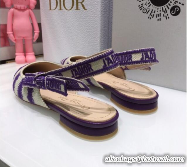 Good Quality Dior J'Adior Slingback Ballerina Flat in Purple D-Stripes Embroidery 061115