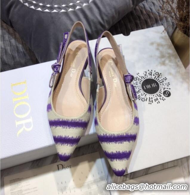 Good Quality Dior J'Adior Slingback Ballerina Flat in Purple D-Stripes Embroidery 061115