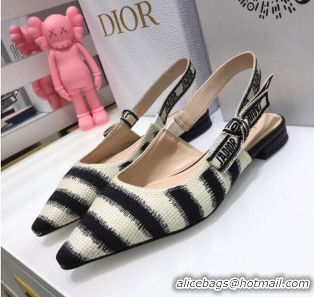 Popular Style Dior J'Adior Slingback Ballerina Flat in Blue D-Stripes Embroidery 061118