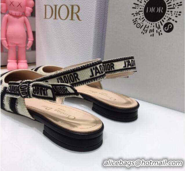 Popular Style Dior J'Adior Slingback Ballerina Flat in Blue D-Stripes Embroidery 061118