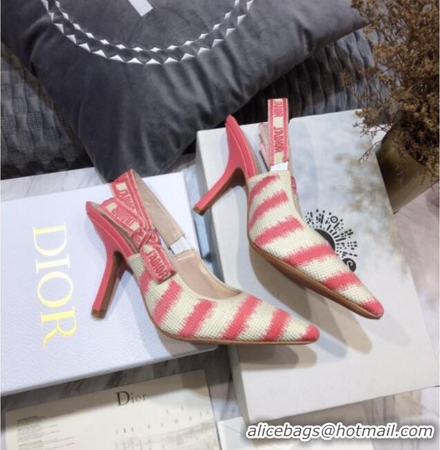 Grade Quality Dior J'Adior Slingback Pumps 9.5cm in Pink D-Stripes Embroidery 061119