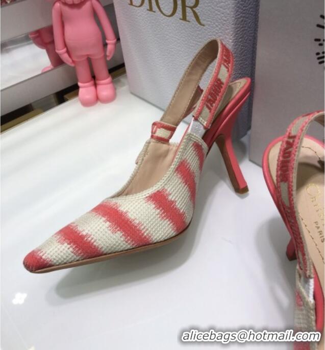 Grade Quality Dior J'Adior Slingback Pumps 9.5cm in Pink D-Stripes Embroidery 061119